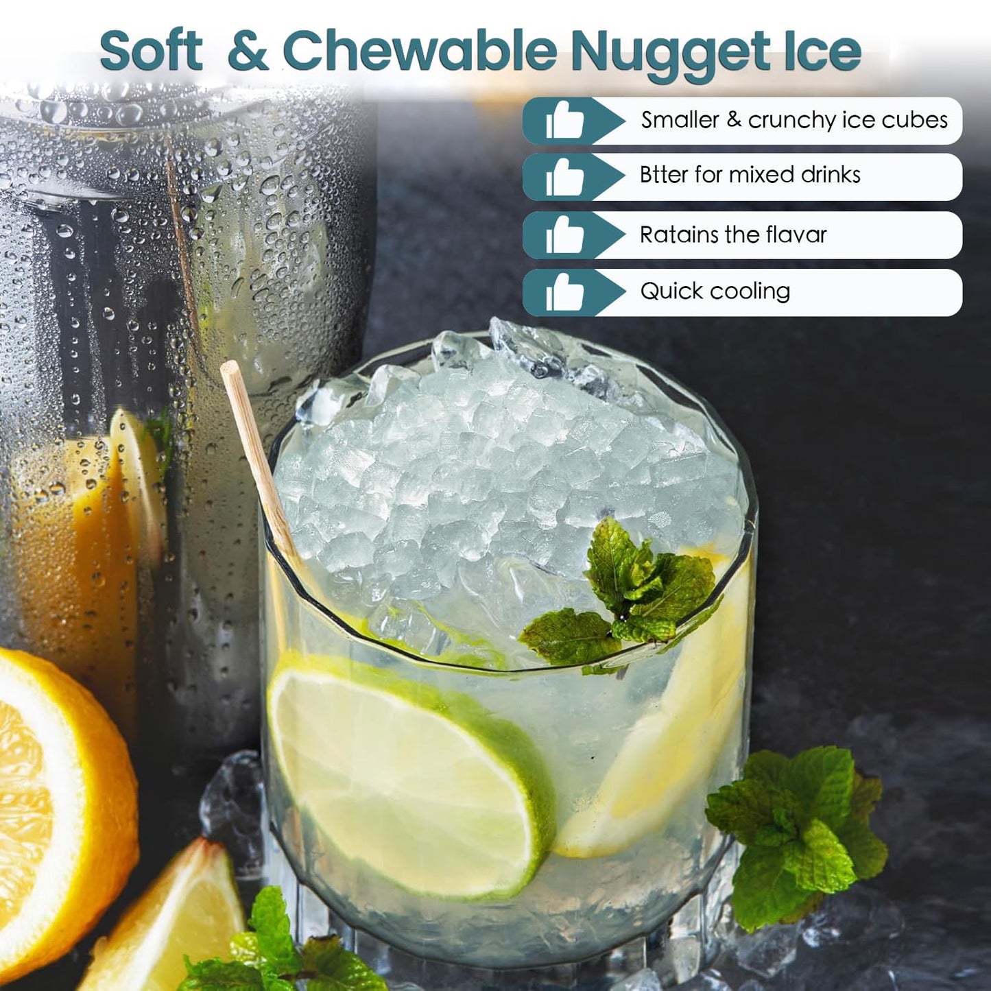 Nugget Countertop Ice Maker with Chewable Pellet Ice, Antarctic Star Portable Ice Machine Pebble Ice with Self-Cleaning, 34Lbs/24H, One Button Operation, for Kitchen, Home Black