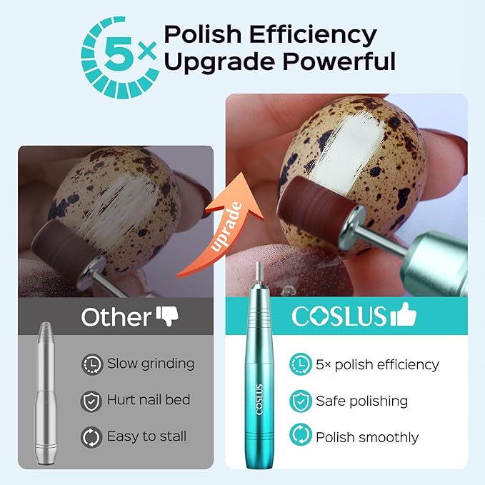 COSLUS C40 Electric Nail Drill File Professional: for Acrylic Gel Dip Powder Nails Portable Nail Machine Kit Manicure Pedicure Tools Polishing Set with Nail Drill Bits Sanding Bands Blue