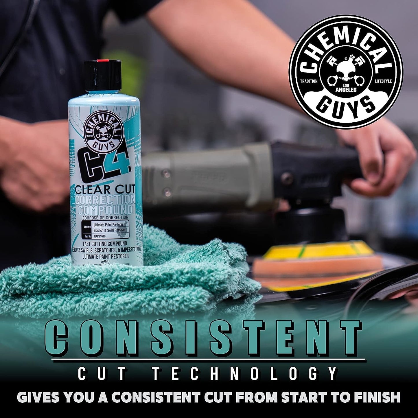 Chemical Guys C4 Clear Cut Correction Compound - Professional Paint Correction Polish for Cars, Trucks, SUVs, and RVs - Swirl, Hologram and Scratch Remover for a Smooth, Glossy Finish, 16 fl oz