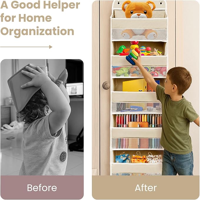 Space Saving Over The Door Organizer,6 Tiers Removable Anti Tilt Hanging Behind Door Storage,Heavy-Duty Reinforced Mesh Rack Holds 44lb for Bathroom,Pantry, Nursery,Closet, Shoes, Towels