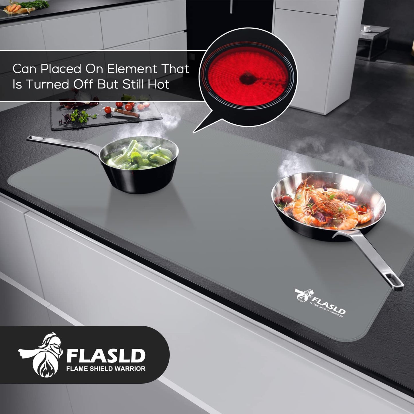 FLASLD Stove Top Covers, Heat Resistant Glass Stove Top Mat, Ceramic Glass Cooktop Protector Expands Usable Space, Reusable and Easy to Clean, Gray-20×24 inch