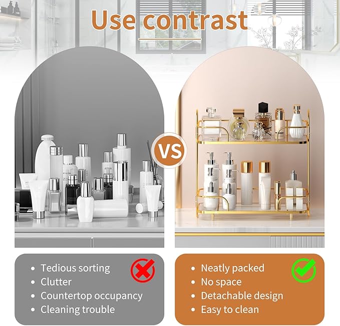 2 Tier Corner Bathroom Counter Organizer, Cosmetic Skincare Organizer, Bathroom Countertop Perfume Tray Vanity Organizer, Kitchen Spice Corner Storage Shelf | Cosmetic Skincare Organizer