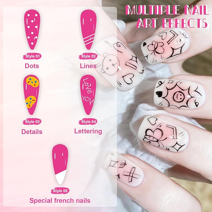 12 Color Nail Art Pens Set, 0.5 MM Nail Polish Pens Dotting Drawing Painting Point Liner Painted Pen Kit, Waterproof and Quick-drying Nail for DIY Nails Art Design Manicure Tools
