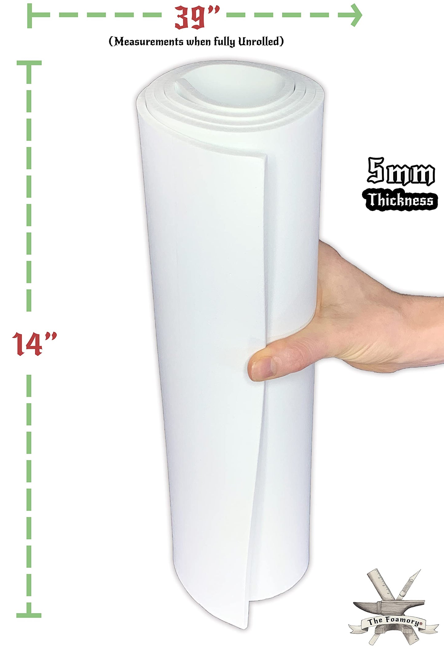 Shape Retention EVA Cosplay Foam 5mm (1mm-10mm) 14x39 inch White or Black High Density EVA Foam Sheets. Premium 85 kg/m3 Heat Shape Material for DIY Convention or Halloween Costumes by The Foamory