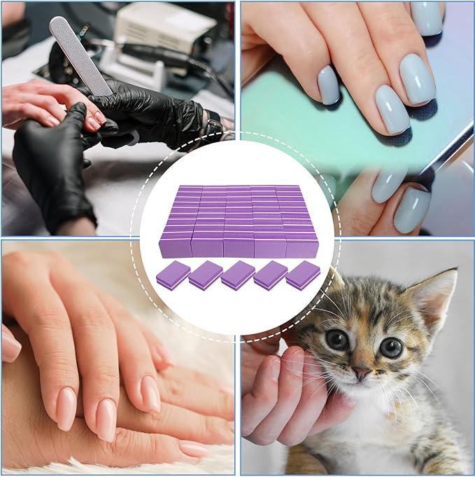 Nail Buffers (50 Pack), Mini Buffer Block Nail File for Acrylic Nails and Natural Nails, 100/180 Grit Nail Buffer Block Bulk Buffing Blocks for Nail Buff Professional Manicure File Blocks Set Purple