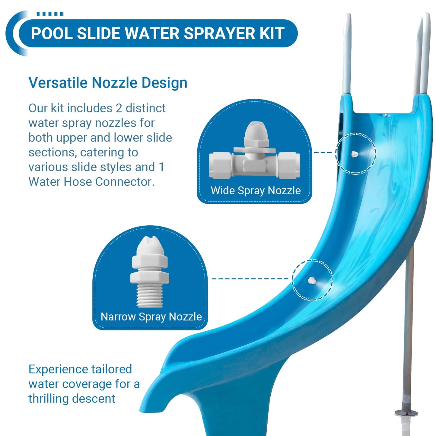 Calvana Pool Slide Water Sprayer Kit 2 Water Spray Nozzles and 1 Water Hose Connector - Elevate Your Splash Experience with Customizable Fun