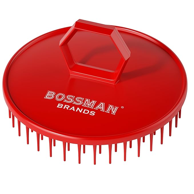 Bossman Scalp Massager & Shampoo Brush (3 inch, Red) – Scalp Exfoliator Brush – Head Scrubber, Beard Exfoliator & Dandruff Control for Hair & Beard with Firm Bristles
