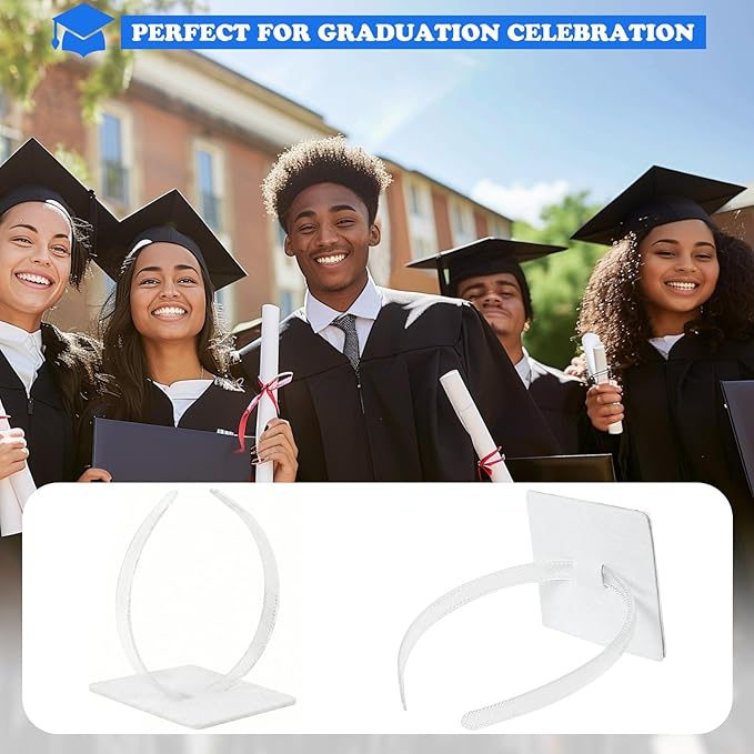 OCQOTAT 2 Pack Graduation Cap Headband, Grad Cap Insert with Hook & Loop or EVA Foam Sticker, Secure Your Graduation Hat and Hairstyle, Essential Hat Accessory for Graduates,Students, Girls,Clear
