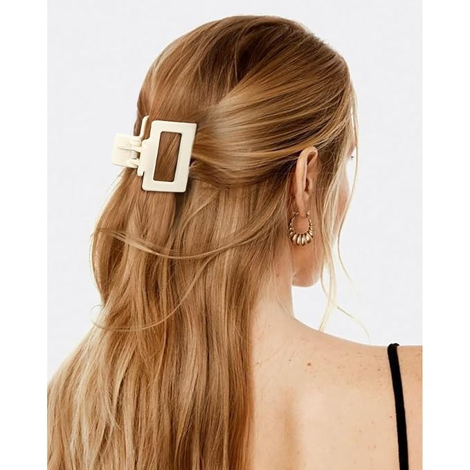 DEEKA 8 Pack Medium Small Hair Clips Set 2"" Rectangle and 1.6"" Double Row Teeth Hair Claw Clips for Thin Short Hair Matte Hair Clips Hair Accessories for Women Girls, Beige, Brown, Khaki, Black