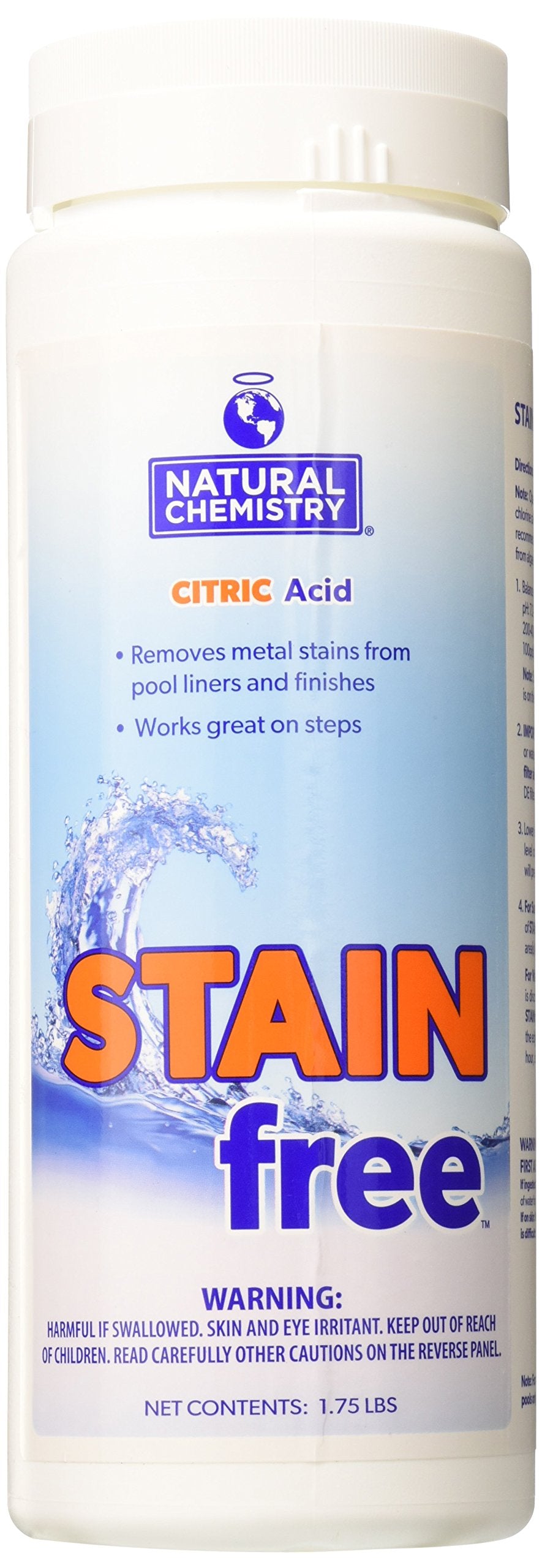 Natural Chemistry Stain Free, 1.75 lb, 100% Citric Acid, Eliminates Metal Stains and Effective on All Pool Surfaces, Works with All Sanitizing Systems