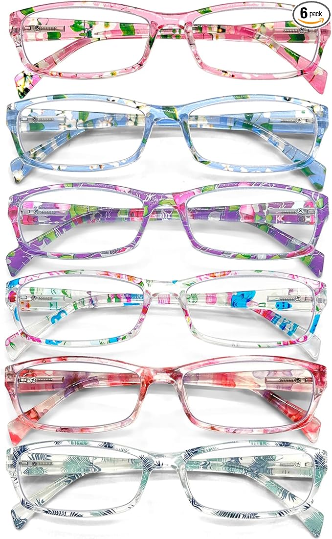 Henotin 6-Pack Reading Glasses Blue Light Blocking Anti Eyestrain Computer Reading Glasses for Women and Men Readers (Mix Color-B, 2.00, Diopters)