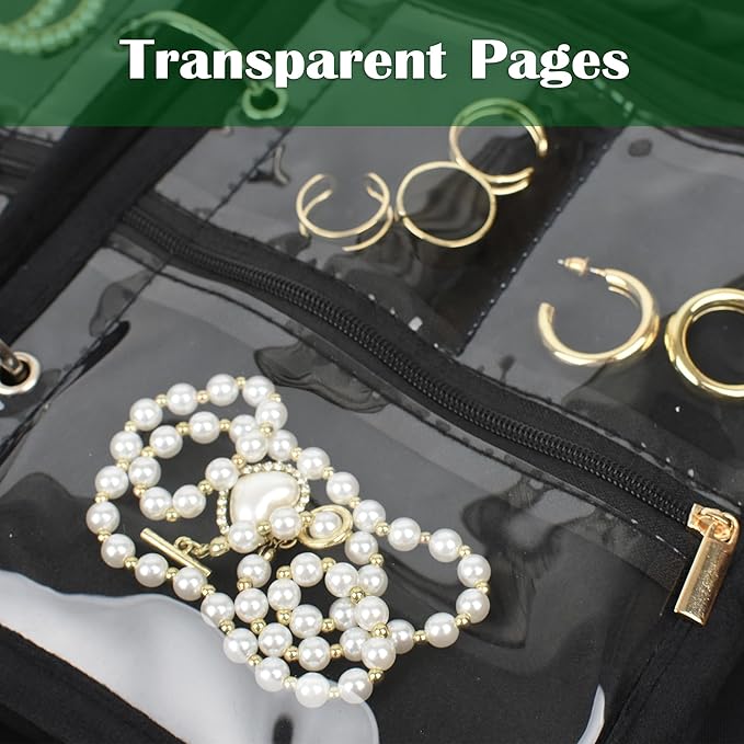 Travel Jewelry Organizer Case,Jewelry Bags Jewelry Storage Book Binder with Clear Zipper Velvet Pouch for Traveling,Earrings, Rings, Necklace, Bracelet (Inner Pages, 3 PCS)