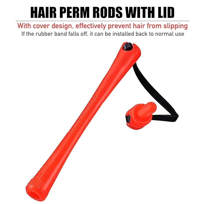 WILLBOND 60 Pcs Short Perm Rods Natural Hair Perm Rods with Elastic Rubber Band Non Slip Plastic Perming Cold Wave Kit for Women Hairdressing Styling Tool(0.2 Inch,Red)