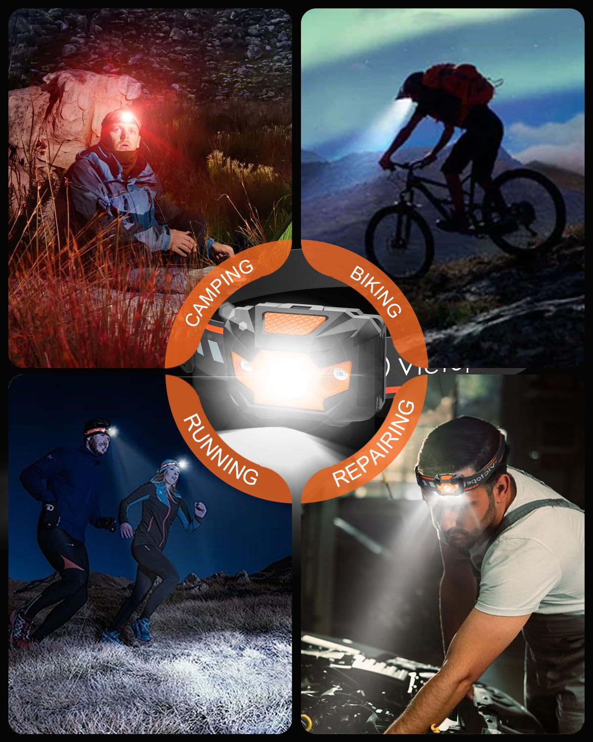 Victoper 2 Pack LED Headlamp, 1100 Lumen Bright Lightweight Head Lamp with 4 Mode, IPX5 Waterproof Head Light with Red Light for Running Fishing Hiking Camping, Outdoor Head Flashlight for Adults Kids