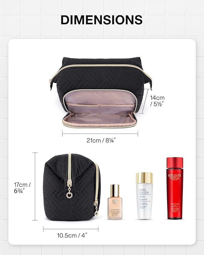 BAGSMART Travel Makeup Bag, Cosmetic Bag Make Up Organizer Case,Large Wide-open Pouch for Women Purse for Toiletries Accessories Brushes Black