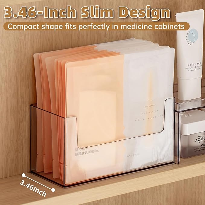 PAVSTINE Medicine Cabinet Organizer 2 Pack, Face Mask Organizer, Clear Visible Design, Space-Saving, for Wall Cabinet, Vanity, Countertop, Clear