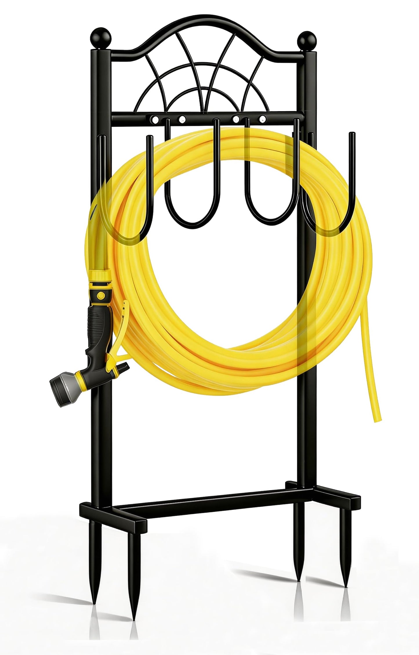 SHOMEXTOL Garden Hose Holder,Upgraded Freestanding Hose Holder with 4 Spikes, Heavy Duty Metal Hose Reel,Sturdy Hose Stand Holds up to 100ft Hose for Outside,Yard & Lawn Garden,Black