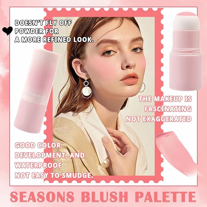 Blush Stick for Cheeks,Face Matte Contour Blush Makeup,Buildable Shimmer Facial Cheek Blusher Shades,Blendable Cosmetic Makeup 02
