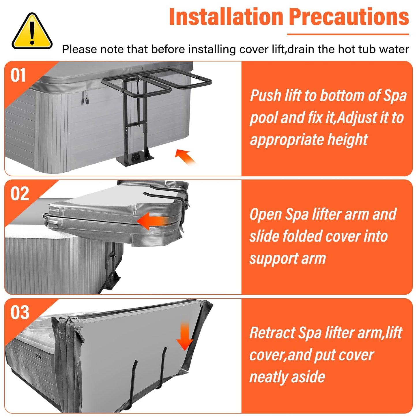 Cover Lifter,Hot Tub Cover Lifter Undermount,Spa Cover Lift,Heavy Duty Hot Tub Cover Lifter Hydraulic Removal System Adjustable U-Arms Reinforced Brackets,Undermount Design Works with All Spa Shapes
