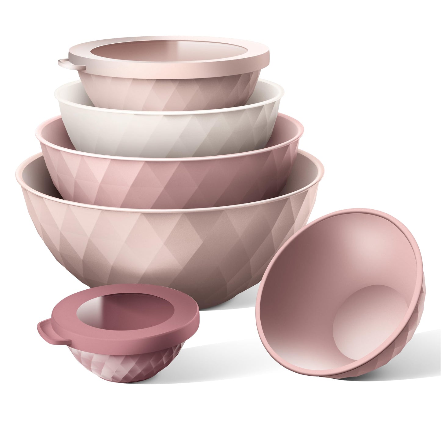 COOK WITH COLOR Mixing Bowls with Lids - 12 Piece Plastic Nesting Bowls Set includes 6 Prep Bowls and 6 Lids, Diamond Design - Microwave Safe (Mint)