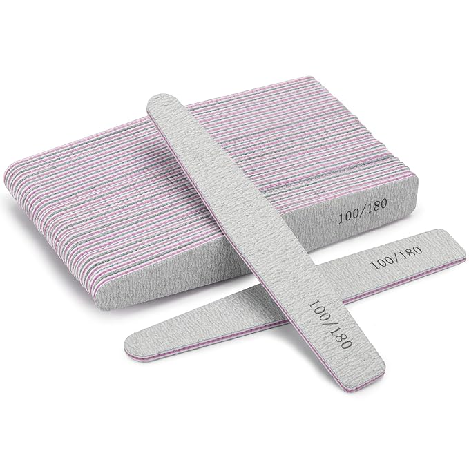 BTYMS 25Pcs 100/180 Grit Nail Files - Double Sided Emery Boards for Acrylic & Natural Nails, Salon Grade Manicure Tools
