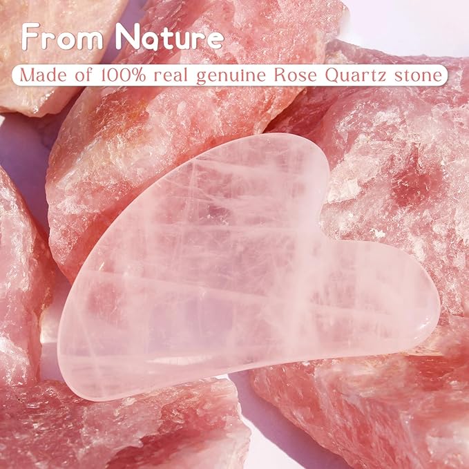 Flagest Gua Sha Rose Quartz Massage Tool, Facial Tool for Scraping and SPA Acupuncture Therapy, Heart Shape Trigger Point Treatment on Face (Rose Quartz)