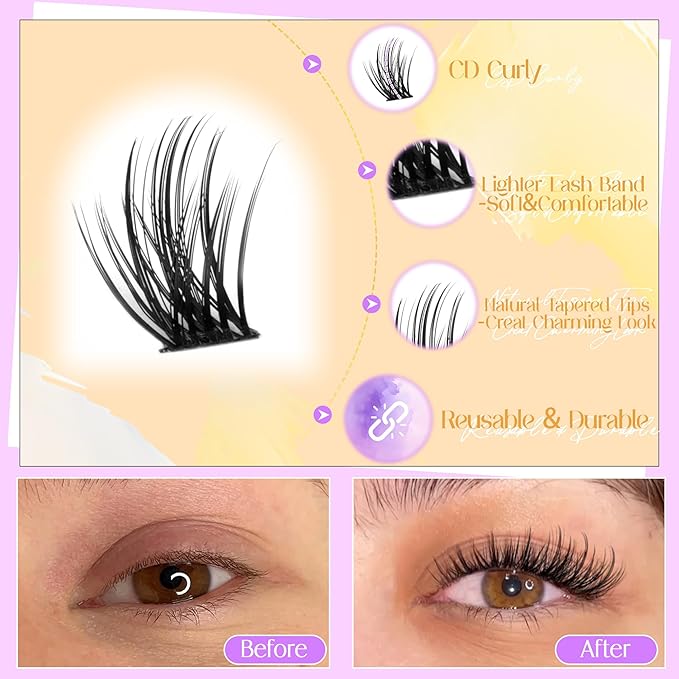Lash Clusters Wispy Lashes Clusters Volume Manga Eyelash Clusters Natural Cluster Eyelashes Extensions DIY 10-16mm 120pcs Lash Extension C Curly False Lash Clusters with Thin Band by Ruairie