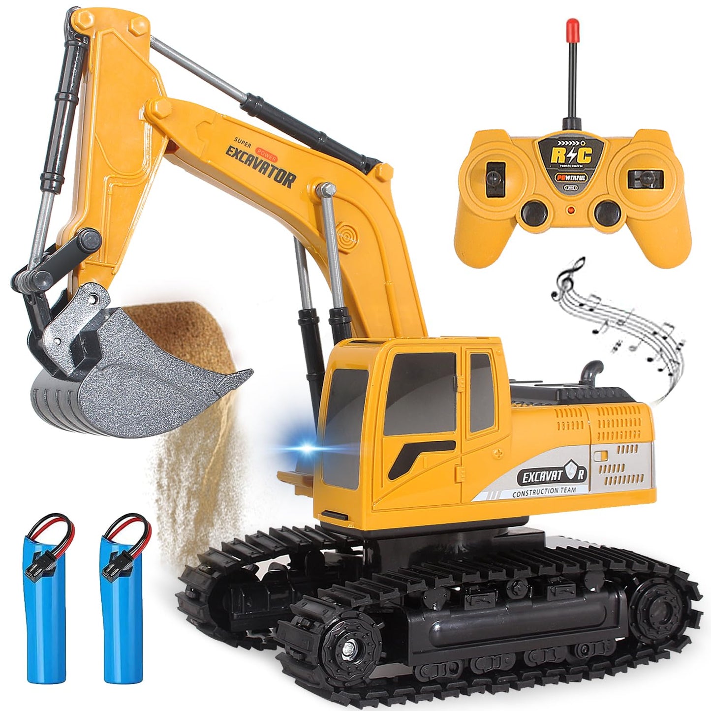 Jiakora Remote Control Excavator Toys for Boys, RC Excavator Toy for Boys 3 4 5 6 7 8 Year Old Kids Christmas Birthday Gift，RC Digger Truck Construction Vehicles with Metal Shovel & Light