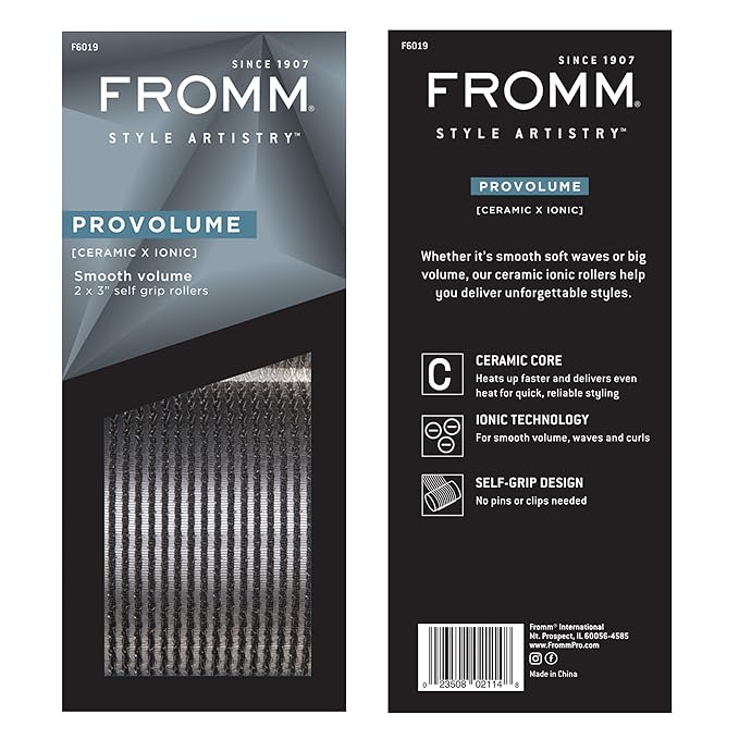 Fromm ProVolume 3" Self-Grip Ceramic Ionic Thermal Hair Rollers, 2 Count, Large Salon Quality Hair Curlers for Long Hair and Curtain Bangs