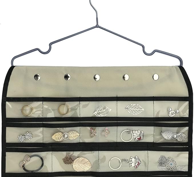 BB Brotrade Hanging Jewelry Organizer,Accessories Organizer,56 Pocket Organizer for Holding Jewelries (Beige-56 Pockets)