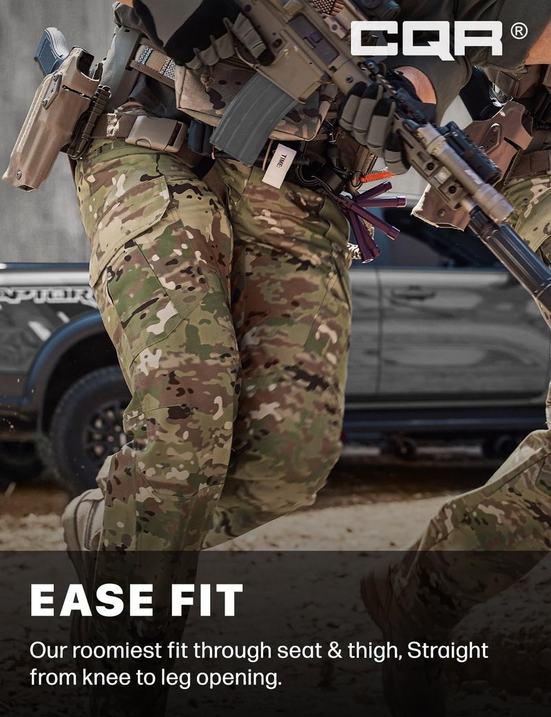 CQR Men's Tactical Pants, Water Resistant Ripstop Cargo Pants, Lightweight EDC Work Hiking Pants, Outdoor Apparel, Duratex Mag Pocket Utility Camo, 32W x 34L