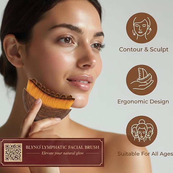 Premium Lymphatic Contour Face Brush New 2-in-1 for Sculpting, De-Puffing & Relieve Tired Face - 100% Ultra-Fine Bristle & Hypoallergenic Ergonomic Curve Lymphatic Drainage Massager for Face & Body