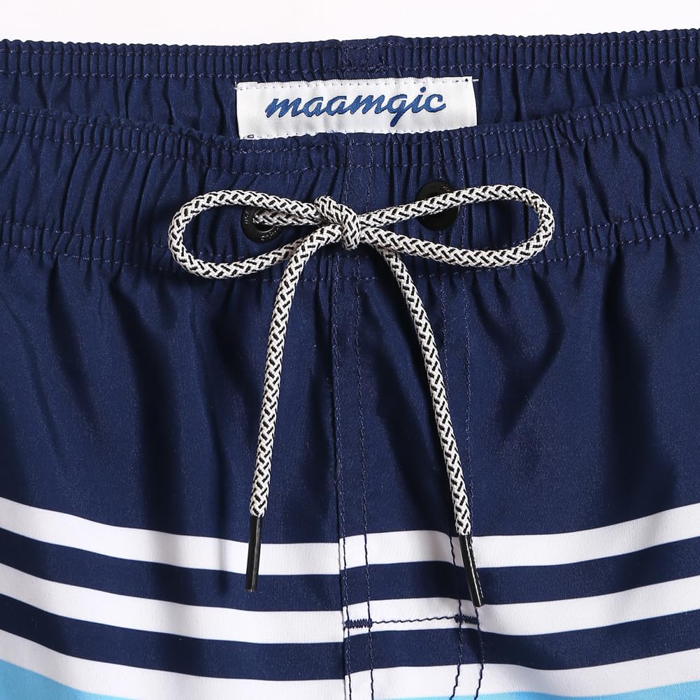maamgic Mens Swim Trunks Quick Dry Swim Shorts with Mesh Lining Funny Swimwear Bathing Suits 7inch Striped Navy Medium