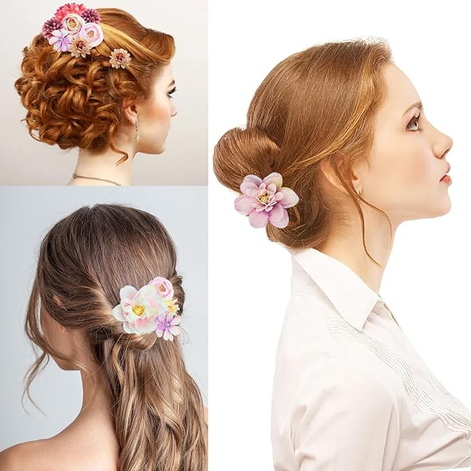21 PCS Flowers Hair Accessories for Women and Girls Boho Hair Barrettes Clips Floral Rose Bride Headpiece for Wedding Festival