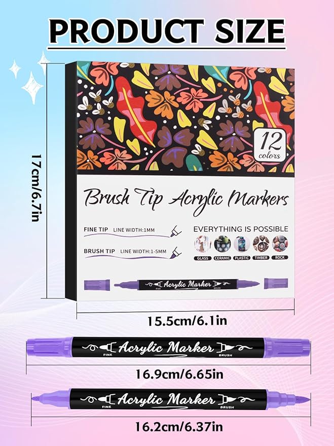 12 Colors Nail Art Pens Set, Kalolary 3D Nail Polish Pens Quick-Drying Acrylic Paint Markers Double-headed Drawing Painting Liner Brush for DIY Nail Art Home & Salon Manicure Tools