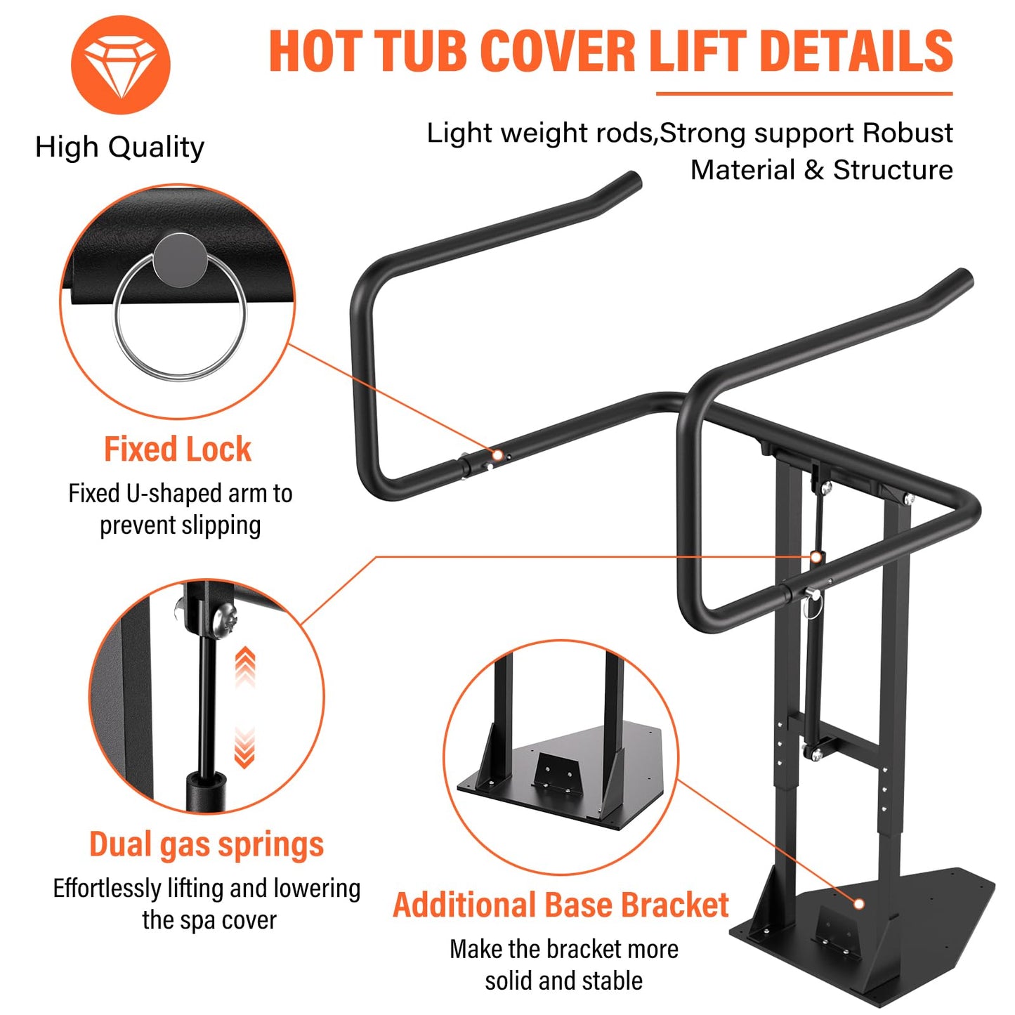 Cover Lifter,Hot Tub Cover Lifter Undermount,Spa Cover Lift,Heavy Duty Hot Tub Cover Lifter Hydraulic Removal System Adjustable U-Arms Reinforced Brackets,Undermount Design Works with All Spa Shapes