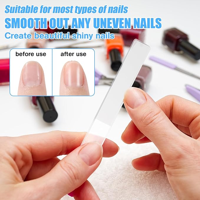 8 Pcs Nano Nail File, Glass Nail File for Natural Nails, Glass Nail Buffers Shiner Polisher, Glass Nail Files for Women with Case