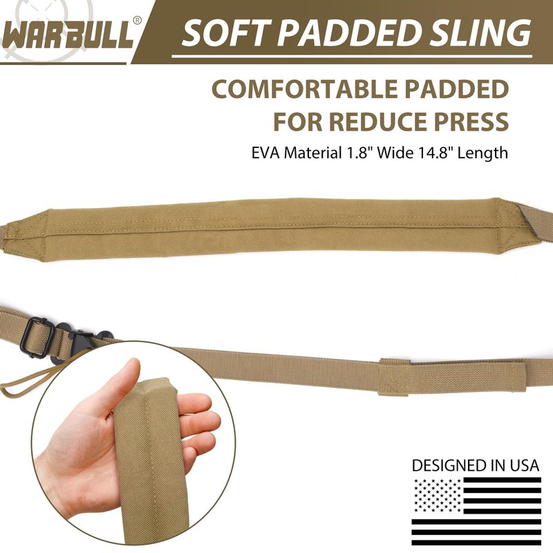 WarBull Padded 2 Point Rifle Sling, Tactical Gun Sling with HK Hook, for Rifle, Shotgun, and Crossbow, Padded Sling for Hunting Shooting and Hiking Camping Climbing with Keychain Gift (Coyote Brown)