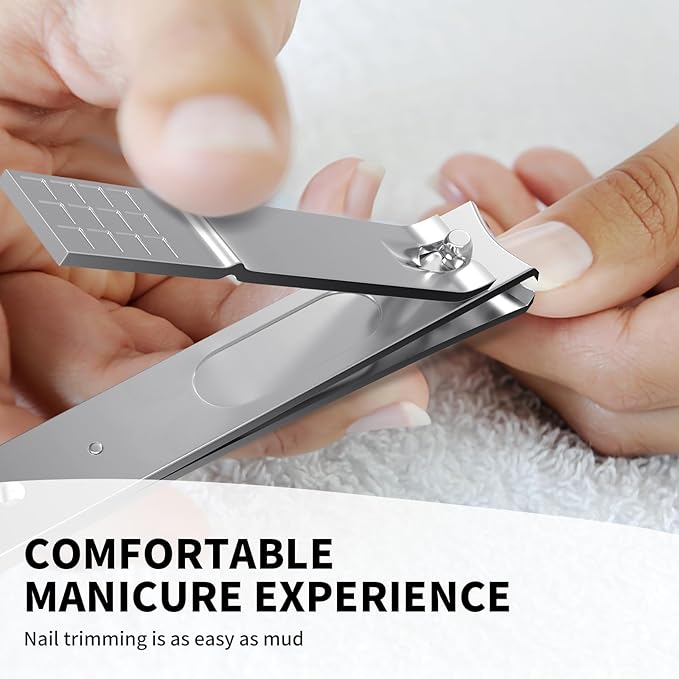 Derlaier Nail Clippers Set - Toenail Clippers & Fingernail Clipper Combo, Dual-Size Stainless Steel Nail Cutters for Home/Travel, Anti-Slip Grip, Ingrown Nail Care Tool (Silvery-Large/Large)