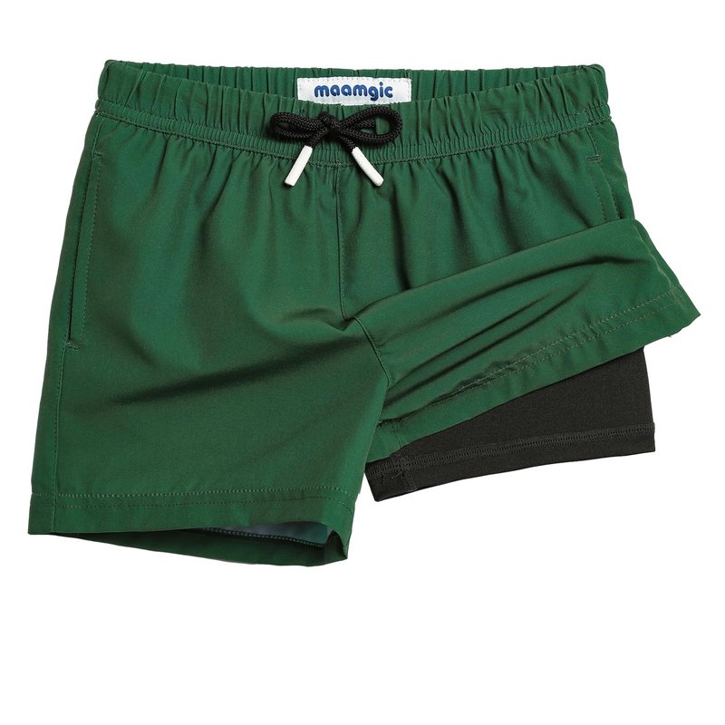 maamgic Boys Swim Trunks with Compression Liner Toddler Stretch Swim Shorts Quick Dry Swimming Trunks Boxer Brief 2 in 1 Beach Shorts Dark Green 7