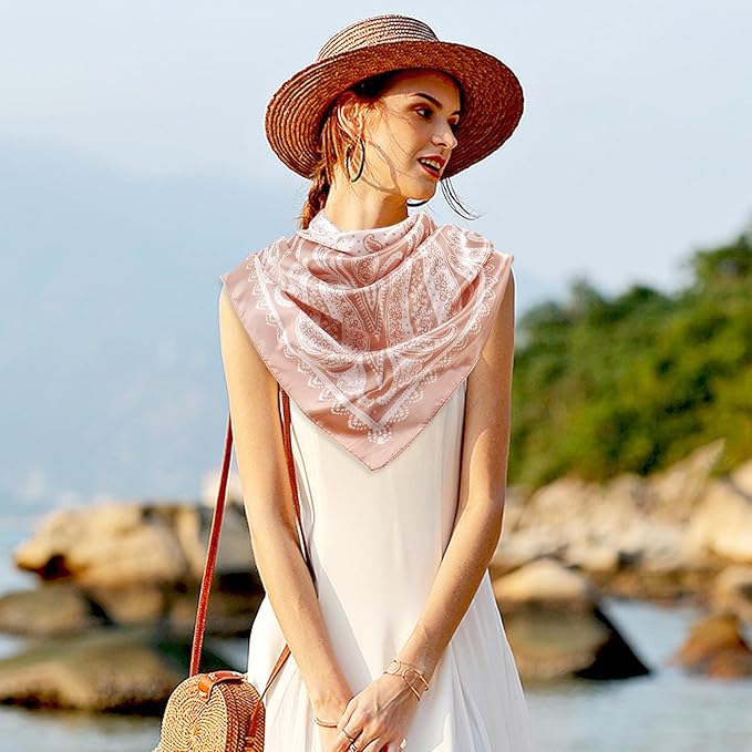 vimate 35" Square Silk Like Head Scarf - Women's Fashion Satin Scarf Bandana for Hair Wrapping at Night.