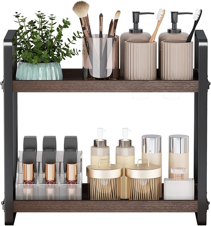 Bathroom Counter Organizer,Bathroom Countertop Organizer,Counter Shelf,Countertop Storage,Organization and Storage,Makeup Shelf,Sink Caddy(Brown 2 Tier)
