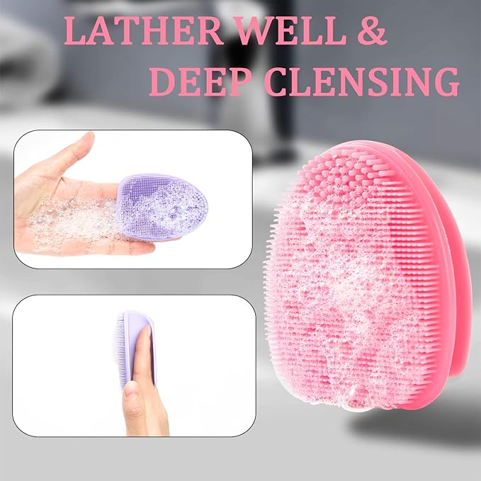 REVEX Face Scrubber,2Pcs Silicone Face Scrubber for Women Men,Face Exfoliator Brush, Manual Facial Cleansing Brush,Exfoliating Pore Scrubber for Sensitive Skin.(Pink+Purple)