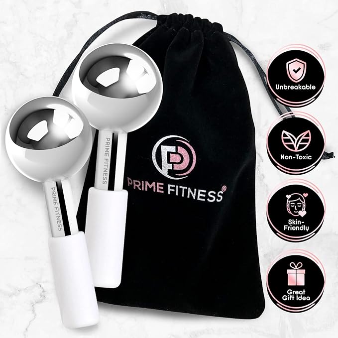 Ice Globes for Facials | Unbreakable Steel Cooling Roller | Cryo Sticks for Face | Massager for Face Neck & Eyes | Skin Care for Dark Circles, Puffiness, Wrinkles, Collagen Production (White)