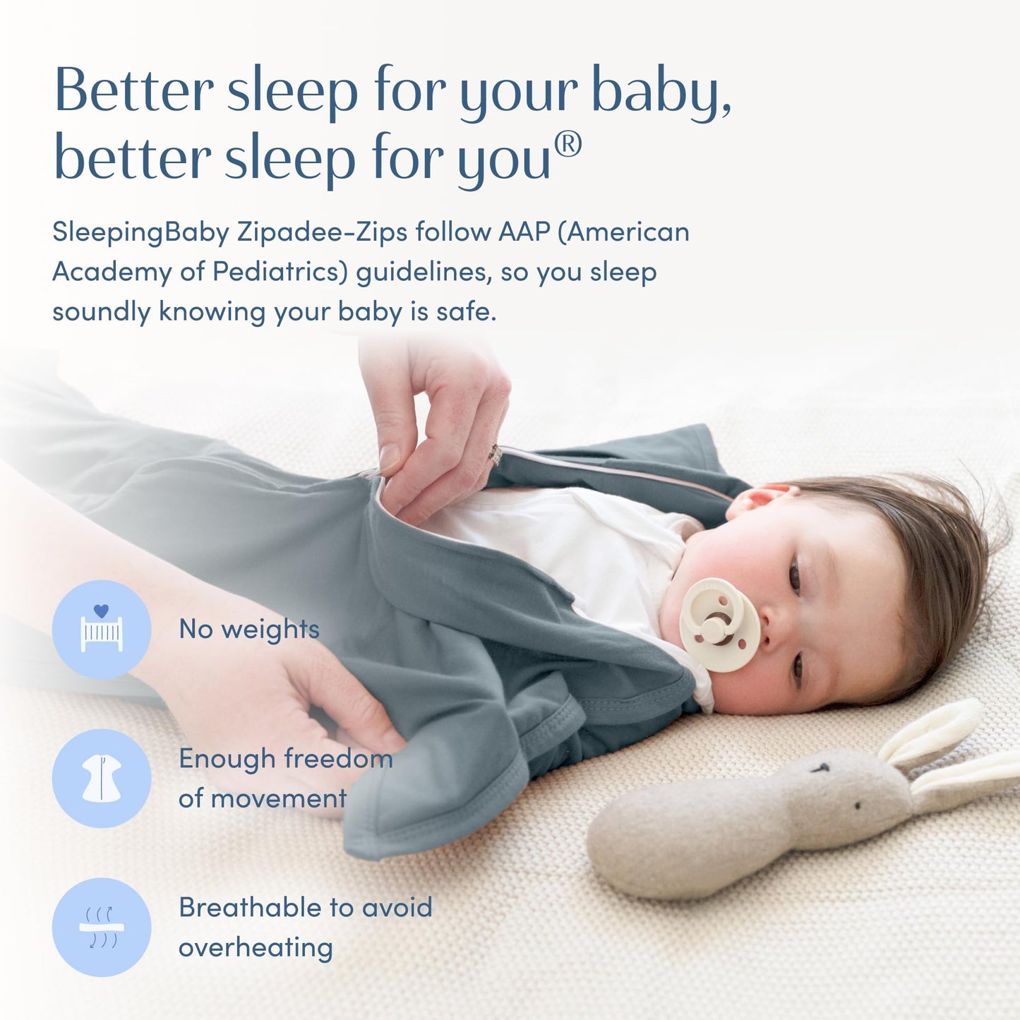 SleepingBaby Zipadee-Zip Transition Swaddle - Cozy Baby Swaddle Blanket with Zipper Convenience - Roomy Wearable Blanket for Easy Diaper Changes - Classic Grey, Large (12-24 Month)