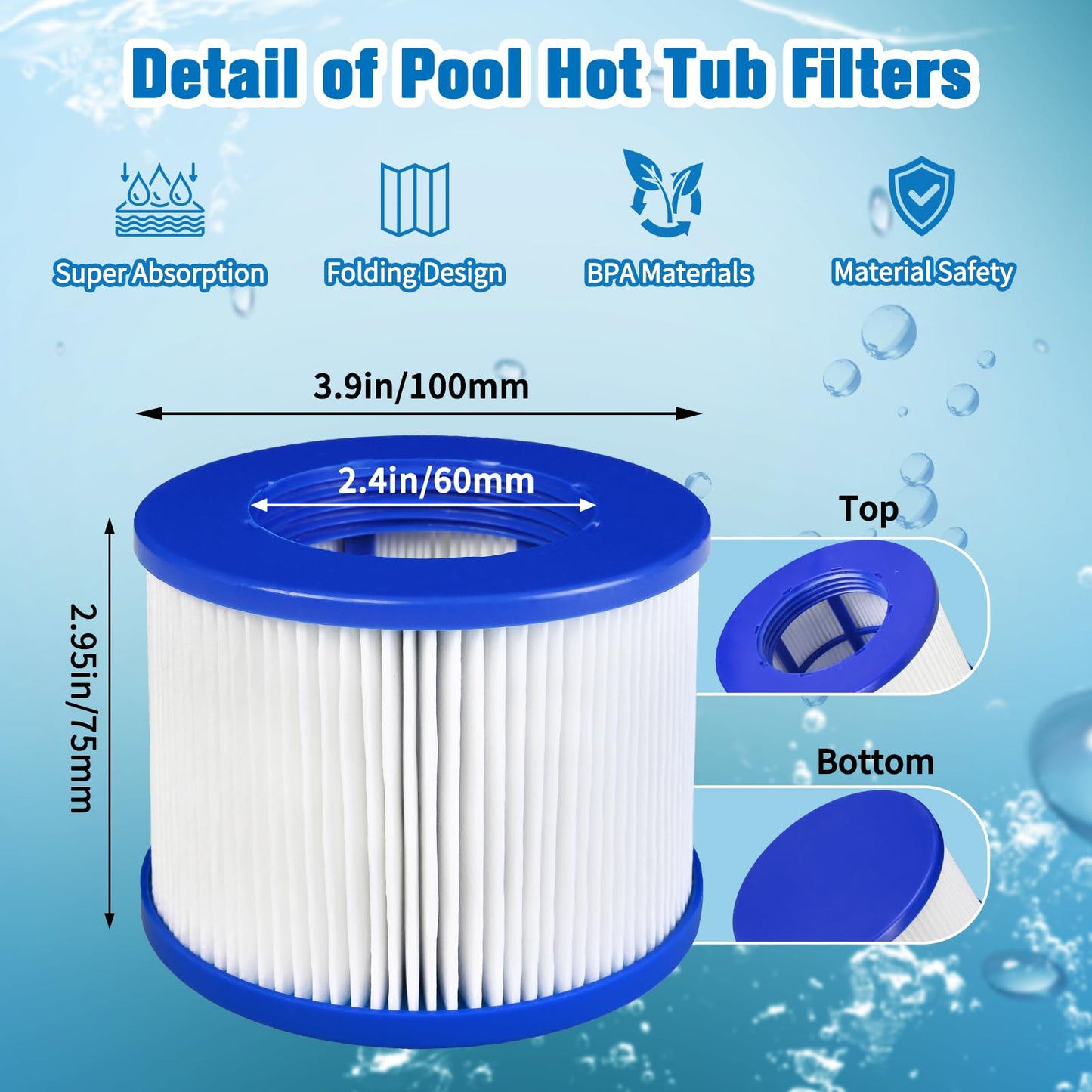 SLSM Screw-in Hot Tub Filter Cartridges Replacement for All RELXTIME, ALEKO, Wejoy, Aquaspa Spa,Clever Spa Filter,Threaded Filter for Inflatable Hot Tubs & Massage Pools (12 Pack)