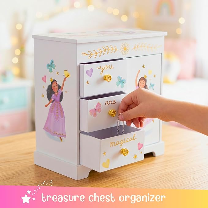 Giggle & Honey® Princess Musical Jewelry Box for Girls Kids Music Box with Drawers, Fairytale Gifts for Girls Birthday, Princess Jewelry Boxes for Ages 3-10