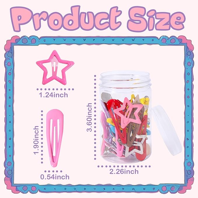 50pcs Star Hair Barrettes - Cute Metal Snap Hair Clips for Women, Non-Slip, Colorful
