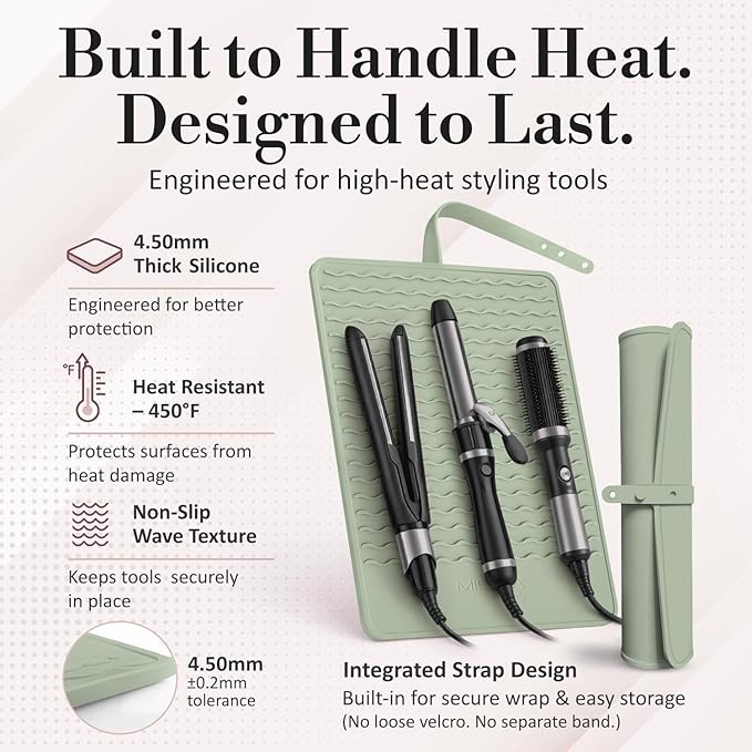 Milaya Beauty Extra Large Heat Resistant Mat for Hair Tools – Silicone Curling Iron Holder & Flat Iron Holder – Non-Slip Hot Tool Mat & Vanity Mat – Vanity Accessories for Women, Salon, Travel