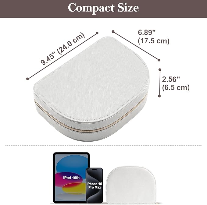 ProCase Travel Size Jewelry Box, Large Portable Seashell-Shaped Jewelry Case, 2 Layer Jewelry Organizer in PU Leather for Women -Silver